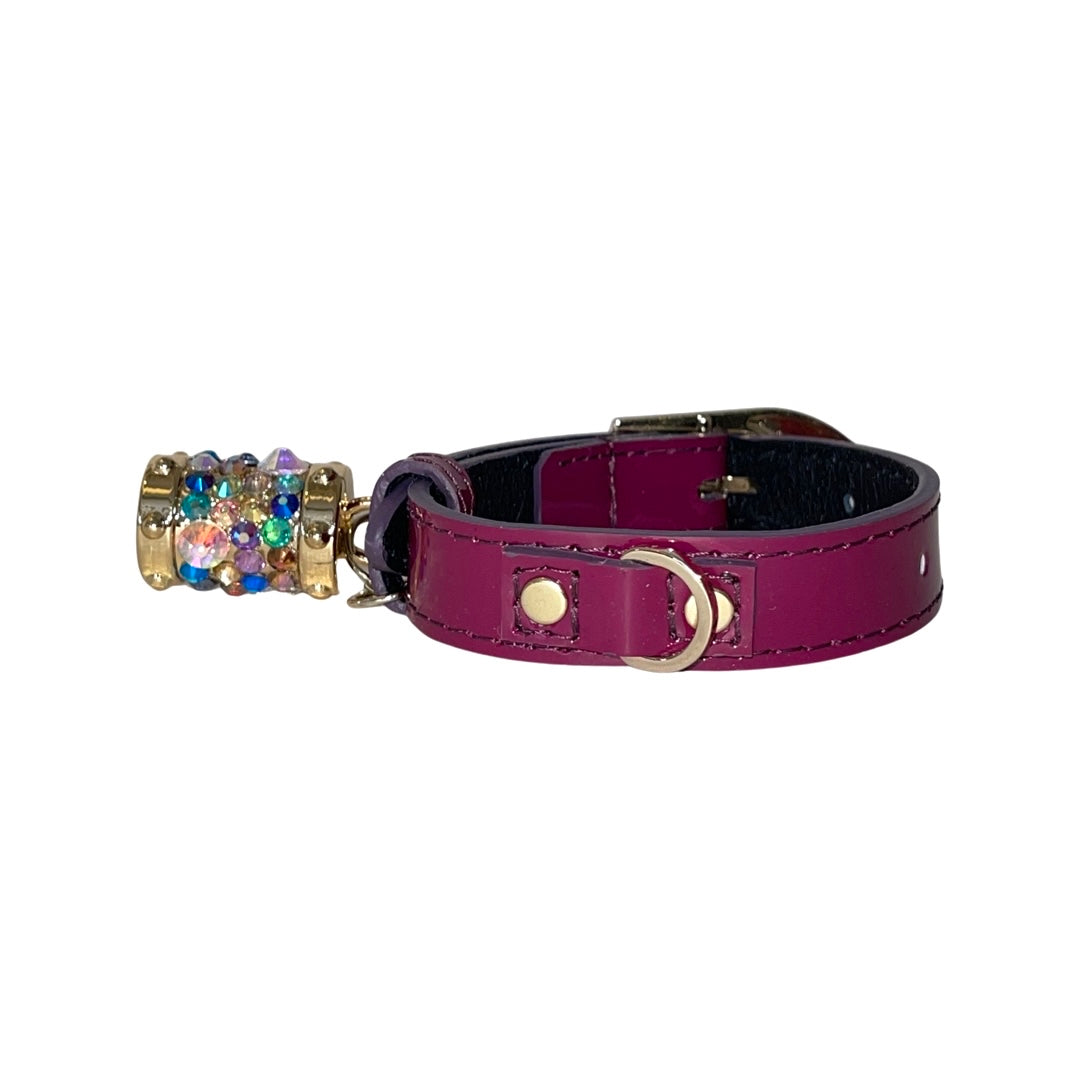 XS 7”-14” Purple Patent Italian Leather Collar/Custom Gold Italian