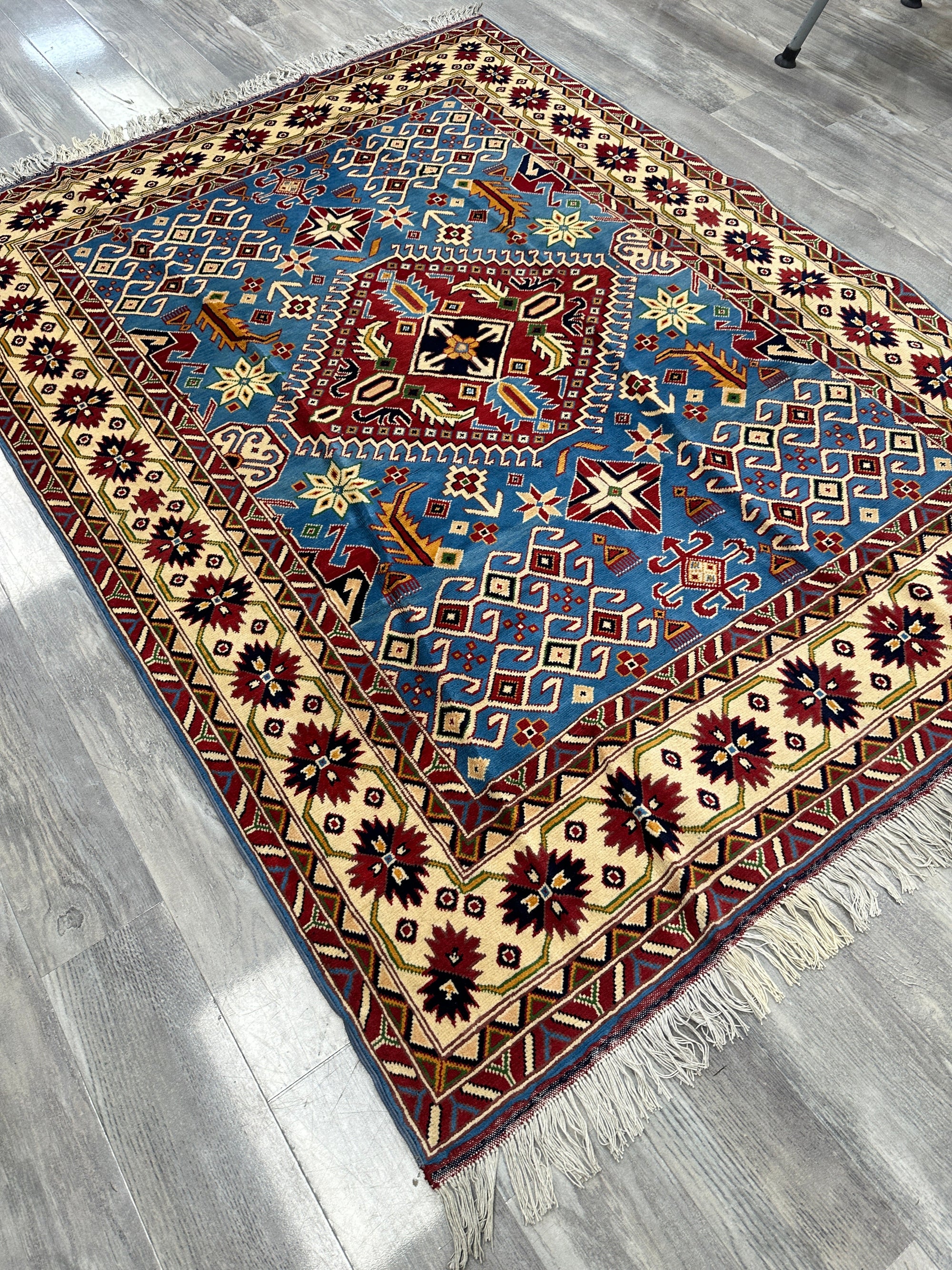 Hand-Knotted Afghani Kazak Wool Rug – 5’0″ x 6’10″ by Rugistan - product image 4 for Resin Society