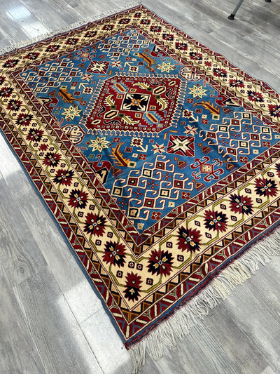 Hand-Knotted Afghani Kazak Wool Rug – 5’0″ x 6’10″ by Rugistan - product image 4 for Resin Society