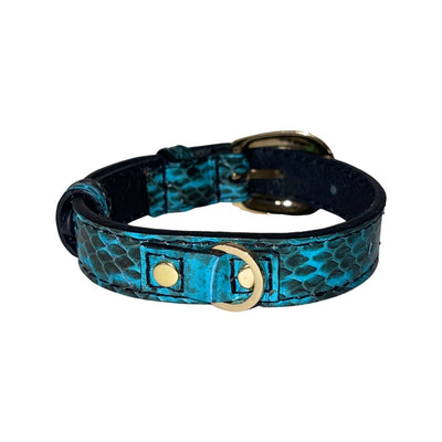 XS/S 7”-14” Turquoise & Black Custom Snake Collar/Custom Gold Oval