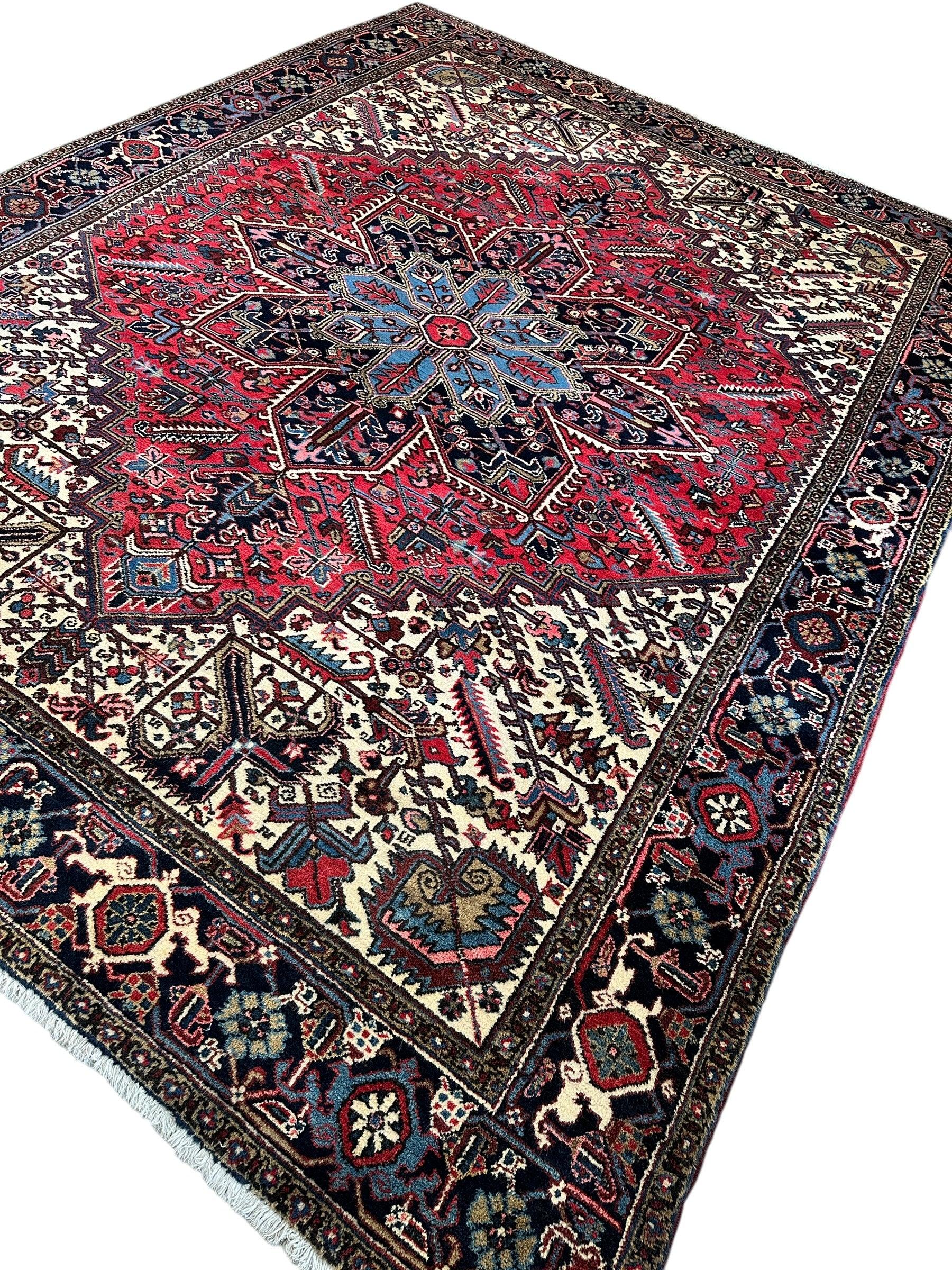 Hand-Knotted Persian Heriz Wool Rug – 9’ x 12’ – Geometric Medallion by Rugistan - product image 5 for Resin Society