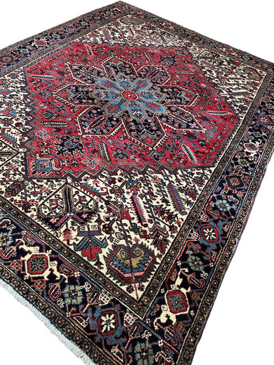 Hand-Knotted Persian Heriz Wool Rug – 9’ x 12’ – Geometric Medallion by Rugistan - product image 5 for Resin Society