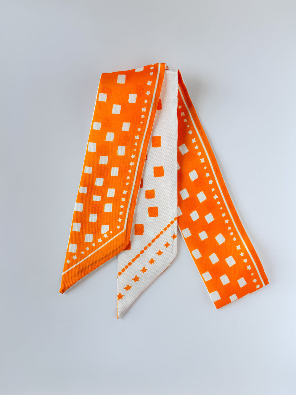 Orange and White Blocks Twilly scarf by Hibiscus Linens