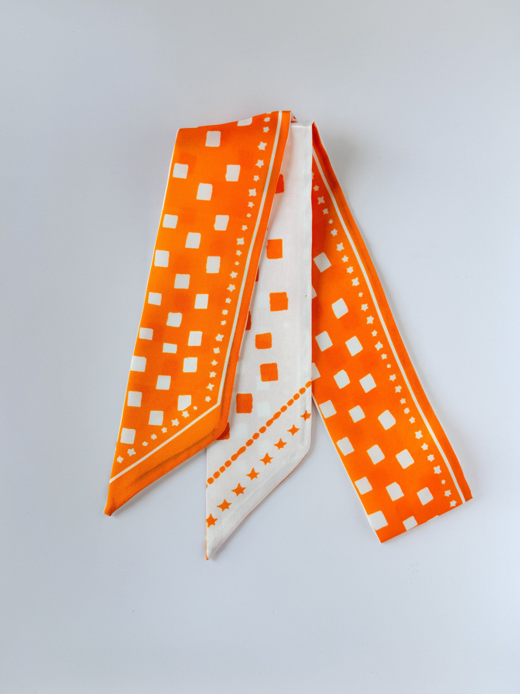 Orange and White Blocks Twilly scarf by Hibiscus Linens