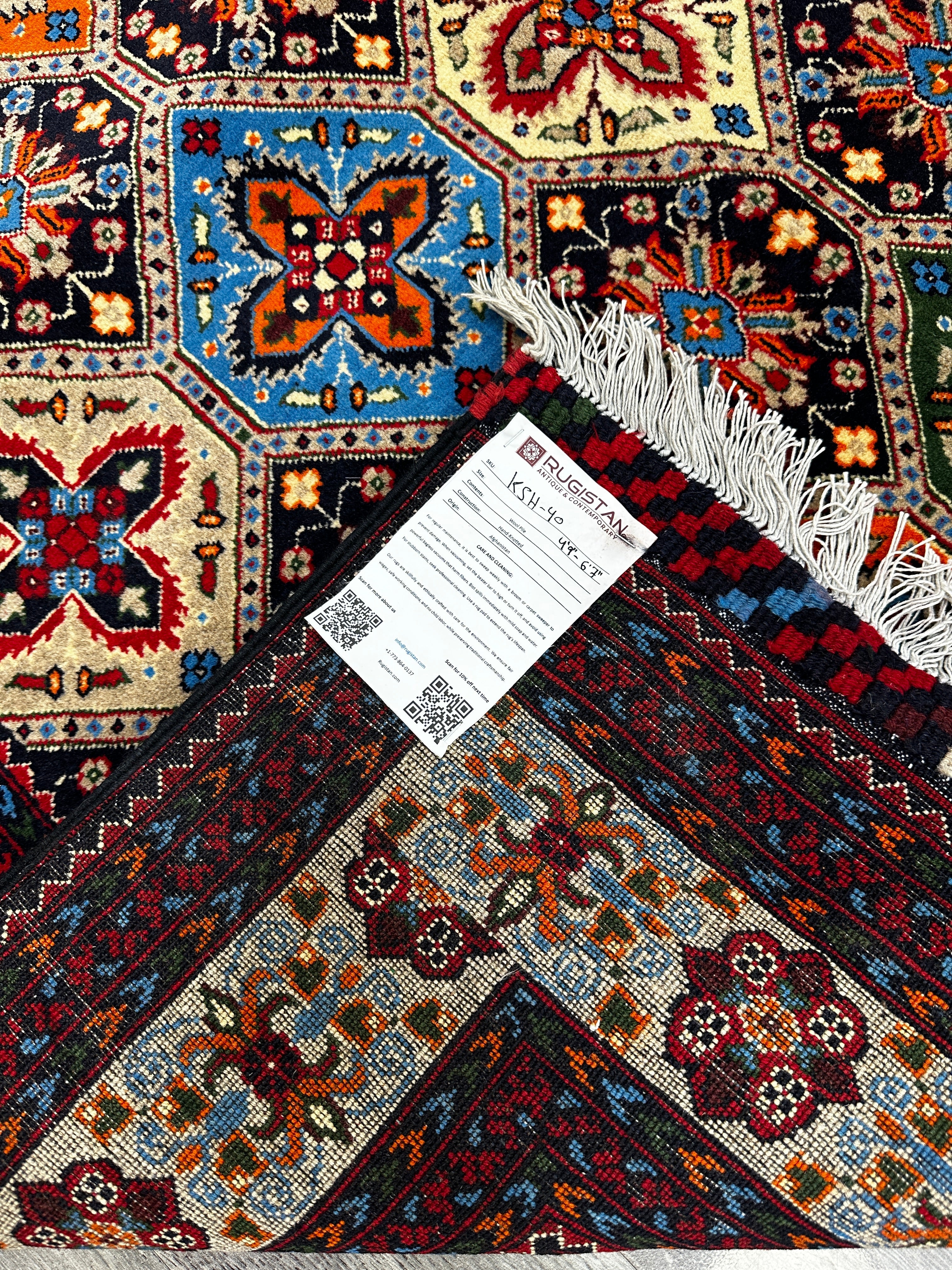Hand-Knotted Afghani Kashi Wool Rug – 4’9″ x 6’10″ by Rugistan - product image 5 for Resin Society