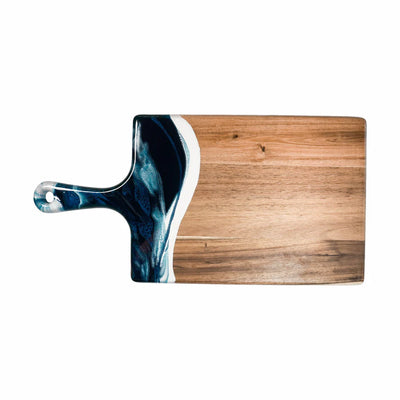 Large handcrafted resin and acacia wood cheese board with handle