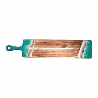 Handcrafted acacia wood baguette board with high-gloss resin accent