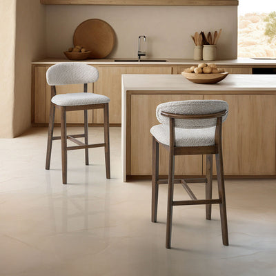 ACTU Bar Stools Set of 2, 30” Upholstered Bar Height Stools, Solid Wood, Mid-Century Modern