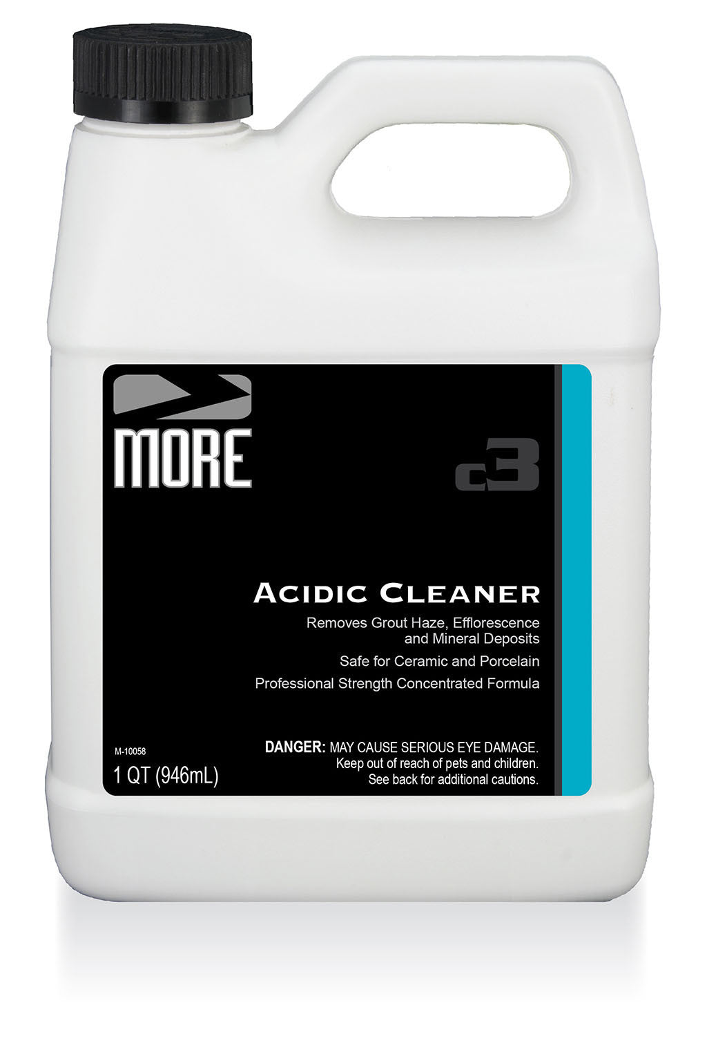 Bottle of MORE® Acidic Cleaner in a clear plastic container with label visible