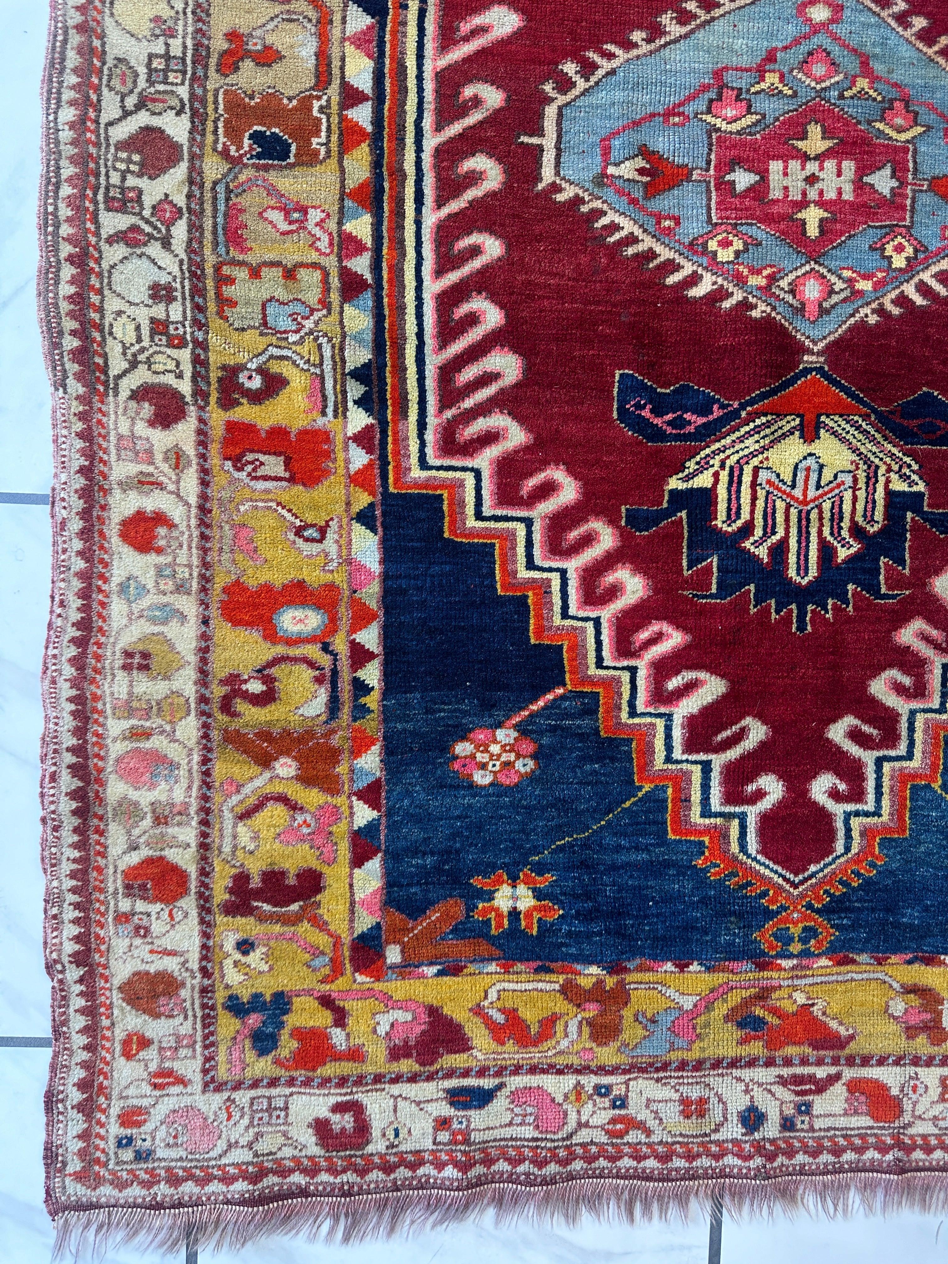 Hand-Knotted Antique Turkish Melas Wool Rug – 4'3" x 5'11" – Vibrant by Rugistan - product image 6 for Resin Society