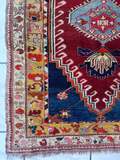 Hand-Knotted Antique Turkish Melas Wool Rug – 4'3" x 5'11" – Vibrant by Rugistan - product image 6 for Resin Society