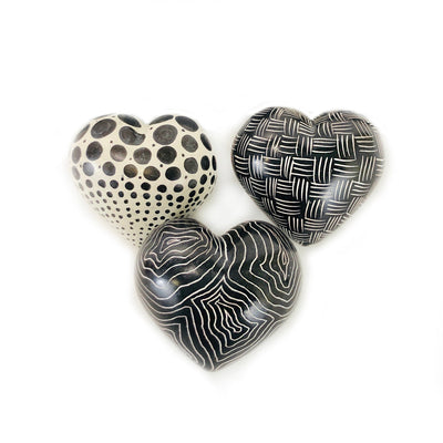 Black + White Graphic Stone Hearts - set of 5 by Mbare Ltd - product image 3 for Resin Society