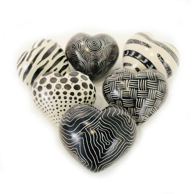 Black + White Graphic Stone Hearts - set of 5 by Mbare Ltd - product image 4 for Resin Society