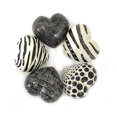Black + White Graphic Stone Hearts - set of 5 by Mbare Ltd - main product image for Resin Society