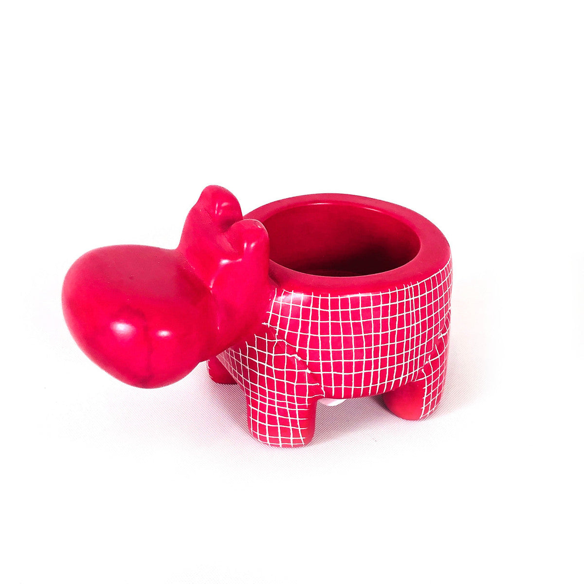 Raspberry Pink Hippo Tealight Holder- Soapstone by Mbare Ltd - main product image for Resin Society