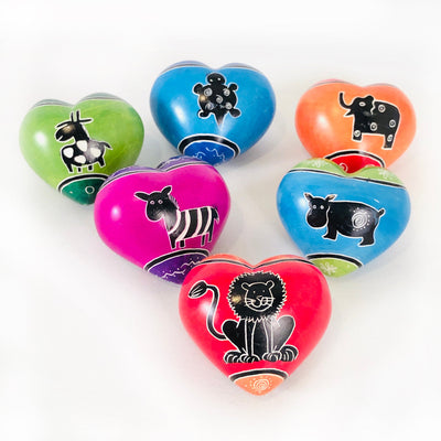 Happy Animals Stone Hearts - set of 5