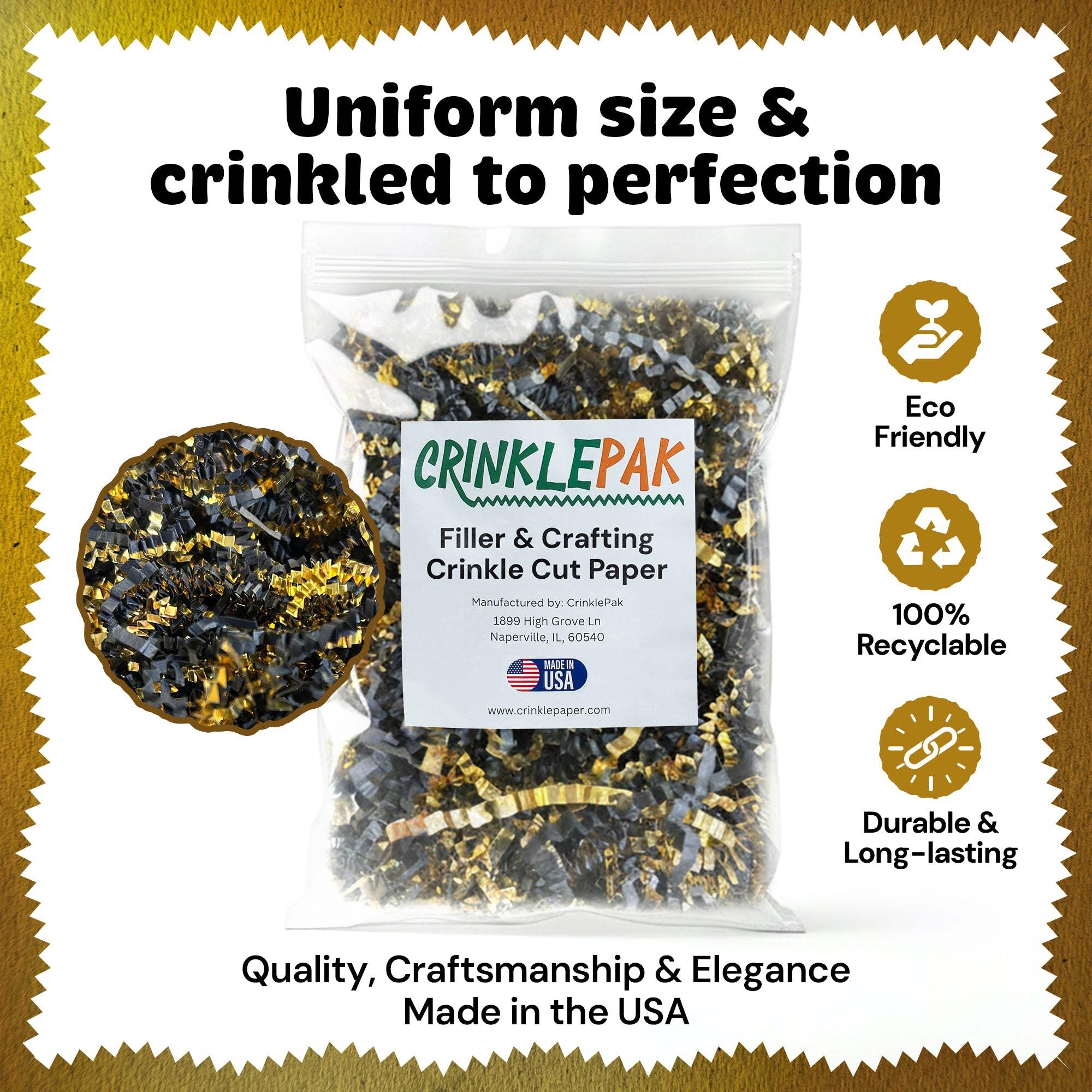 10lb Crinkle Paper Filler 10lb Black and Gold Metallic by CrinklePak - product image 4 for Resin Society