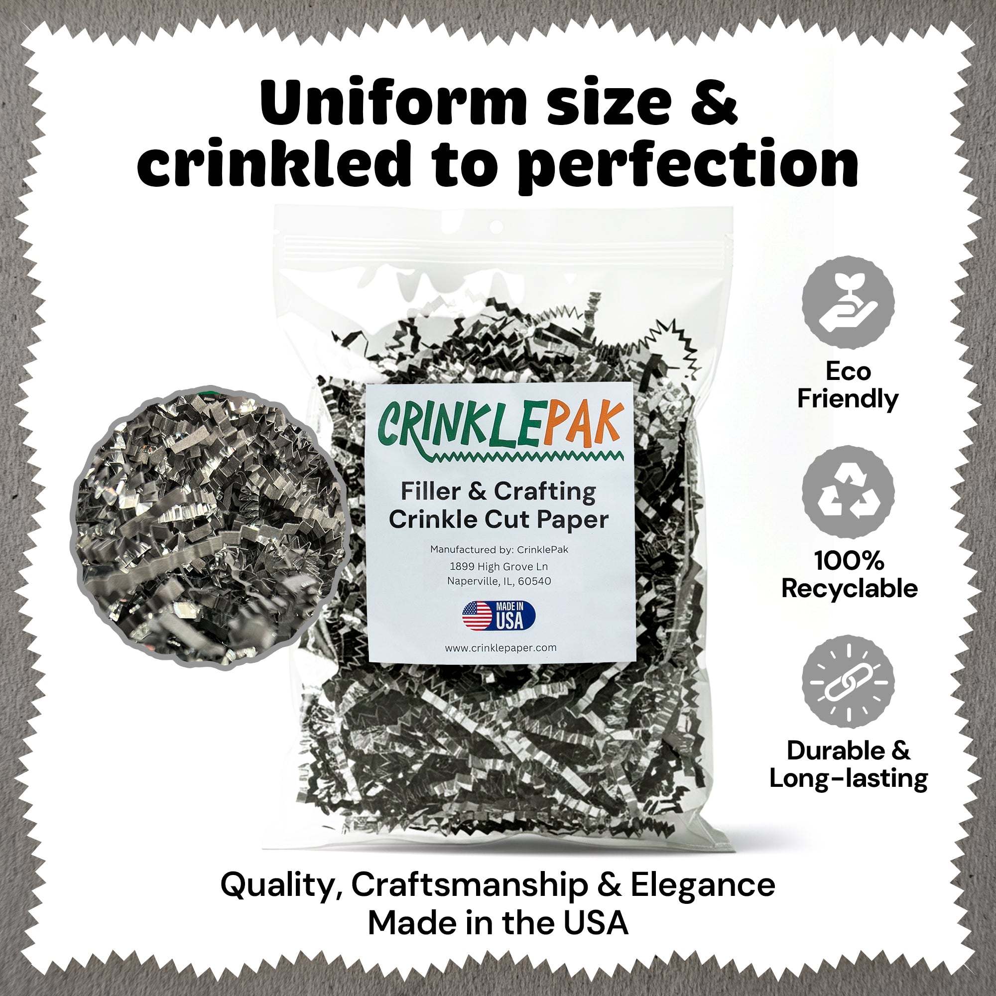 10lb Black Silver Metallic Premium Crinkle Paper by CrinklePak - product image 2 for Resin Society