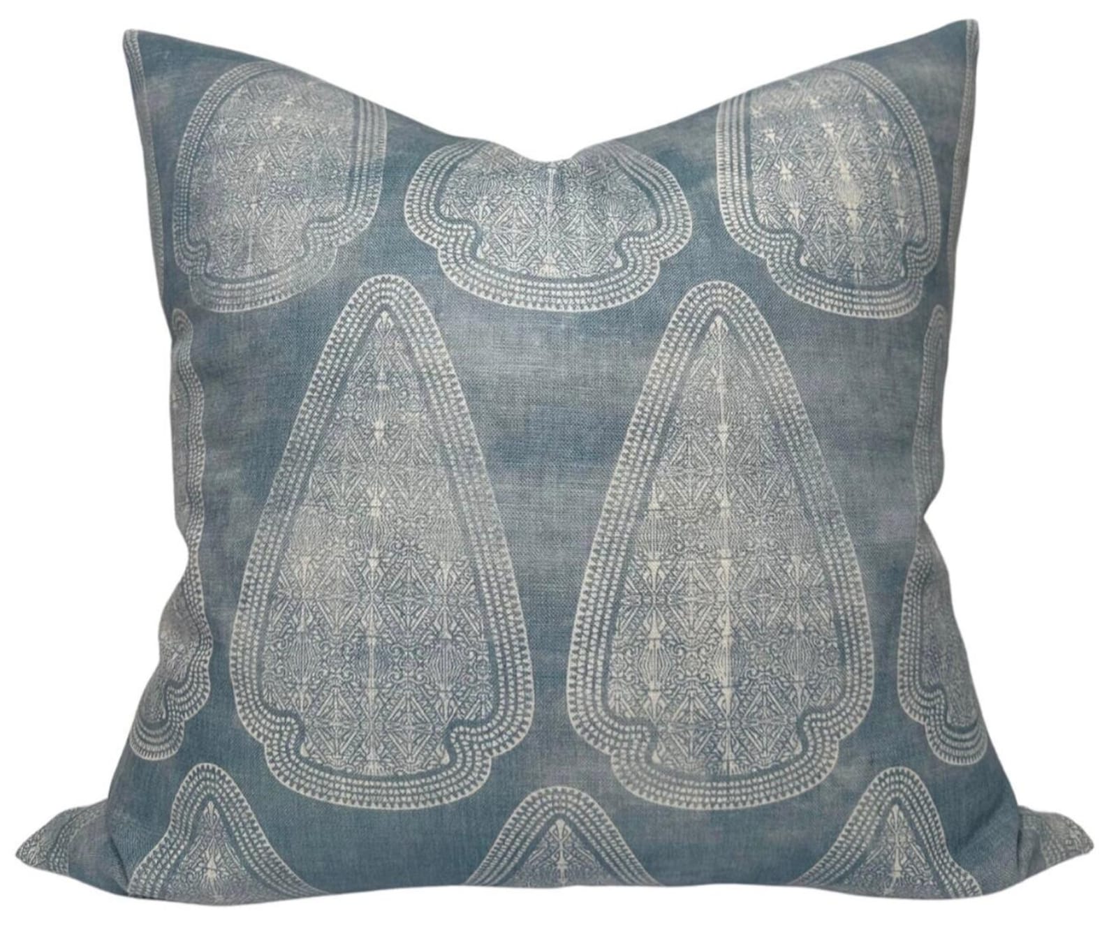 Artemis Distressed Pillow Cover in Lake Blue with ivory linen backing