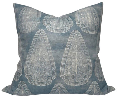 Artemis Distressed Pillow Cover in Lake Blue with ivory linen backing