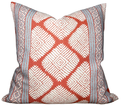 Austin Pillow Cover in Coral showing coral print front and ivory linen back