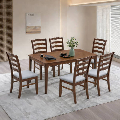 ACTU Farmhouse Dining Table Set with Upholstered Chairs for 4–6 by ACTU FURNITURE - product image 13 for Resin Society