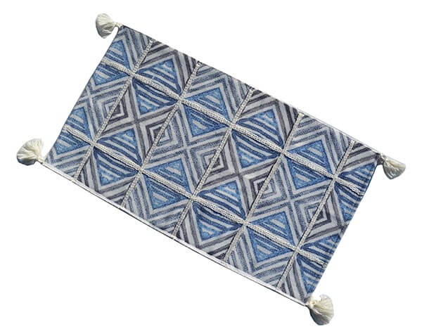 Chicos Home Blue & White Accent Rug with diamond pattern and fringe edges
