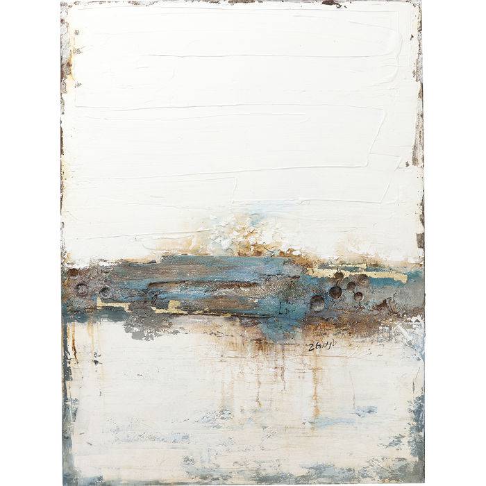 Acrylic Painting Abstract Stroke One 120x90 showing abstract layers with colour gradients and vintage paint texture on canvas framed in natural wood