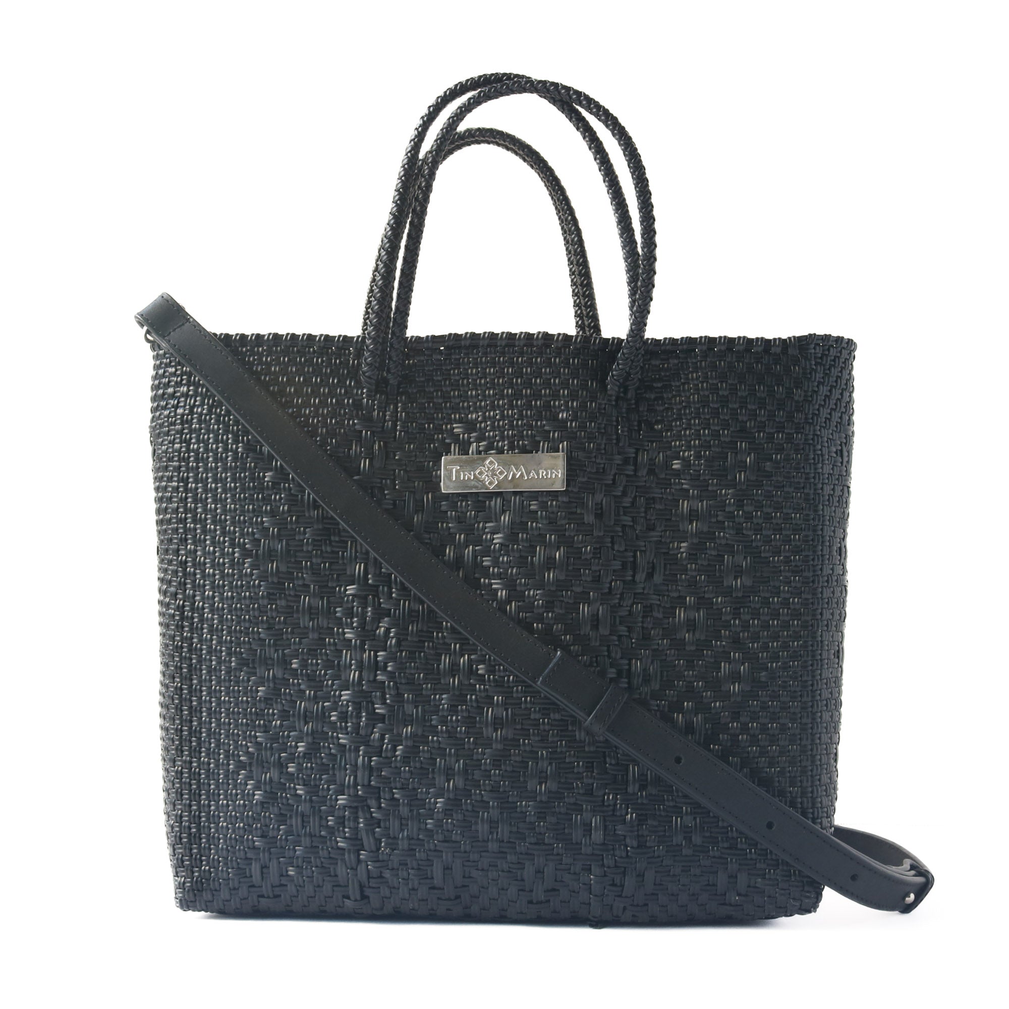 All Black Large Woven Crossbody Bag by Tin Marin Brand - main product image for Resin Society
