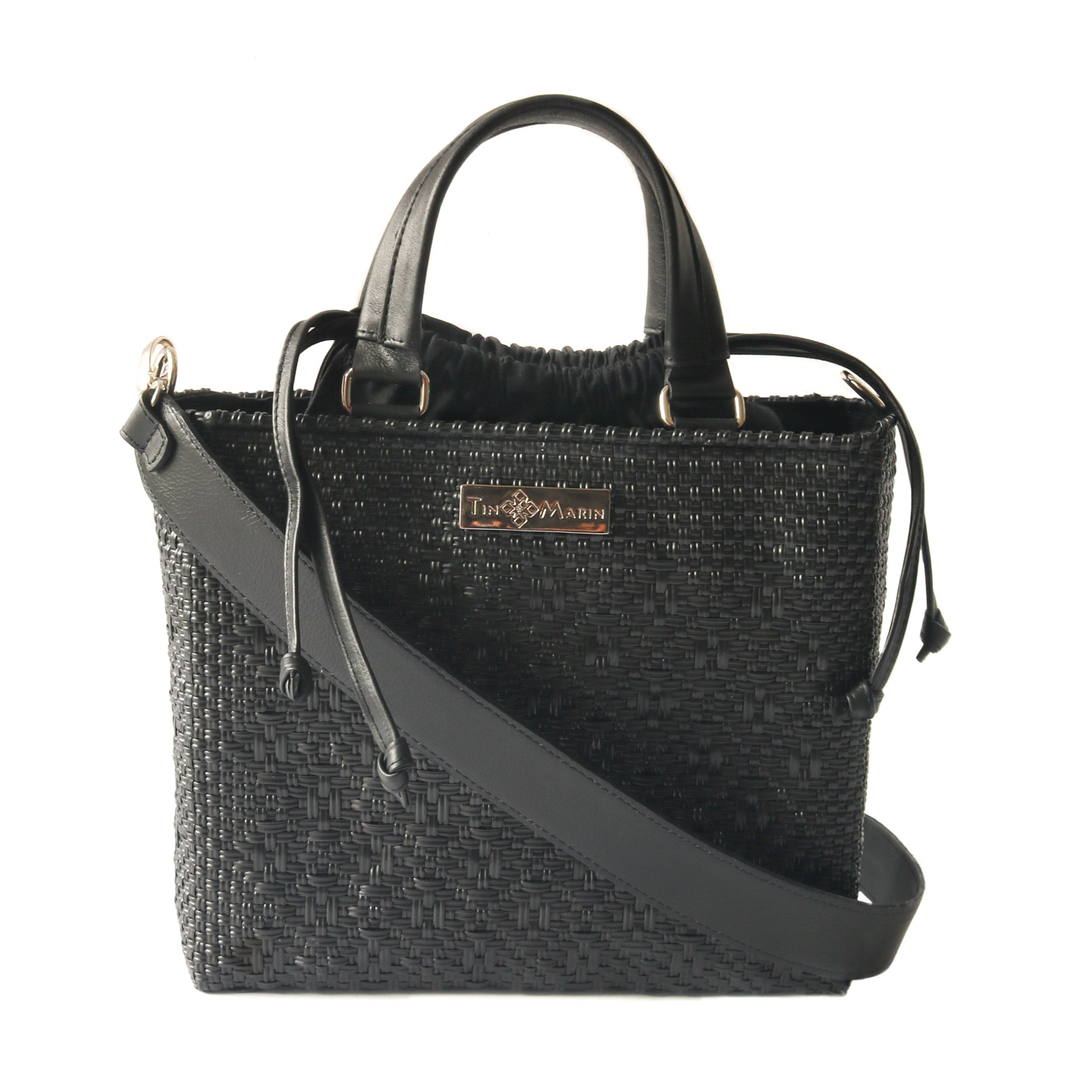 All Black Medium Woven Crossbody Drawstring Bag by Tin Marin Brand - main product image for Resin Society