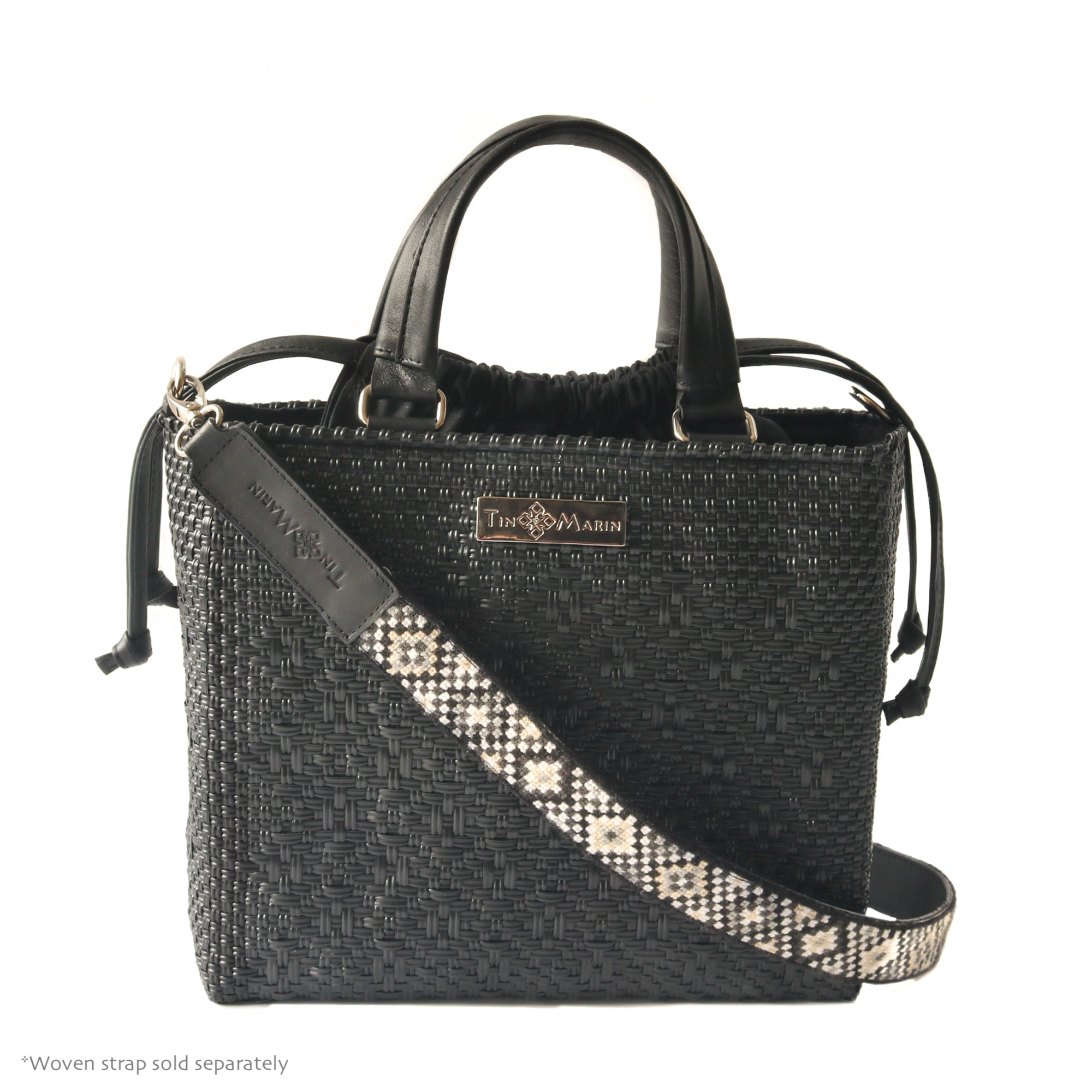 All Black Medium Woven Crossbody Drawstring Bag by Tin Marin Brand - product image 3 for Resin Society