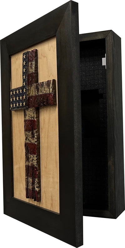 American Flag Cross Decorative Wall-Mounted Secure Gun Cabinet by Bellewood Designs - product image 11 for Resin Society