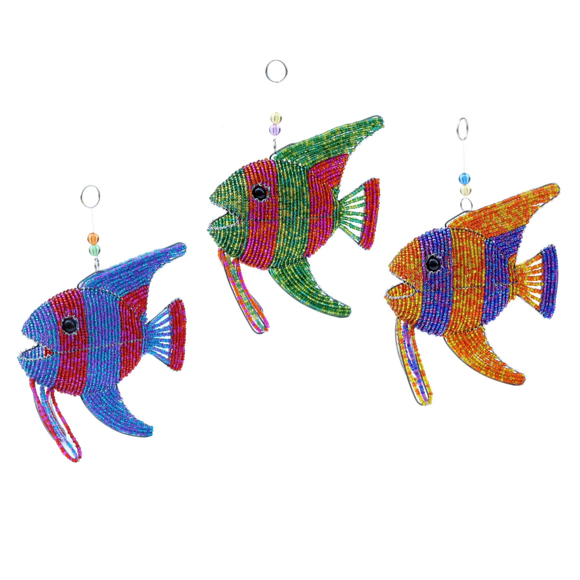 Angel Fish decorative figurine in vibrant blue and red beads