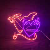 Angels& Demons Heart Neon Signs glowing in red, mounted on acrylic backing