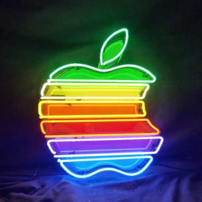 Apple Company Logo neon sign with bright red glow on square backing