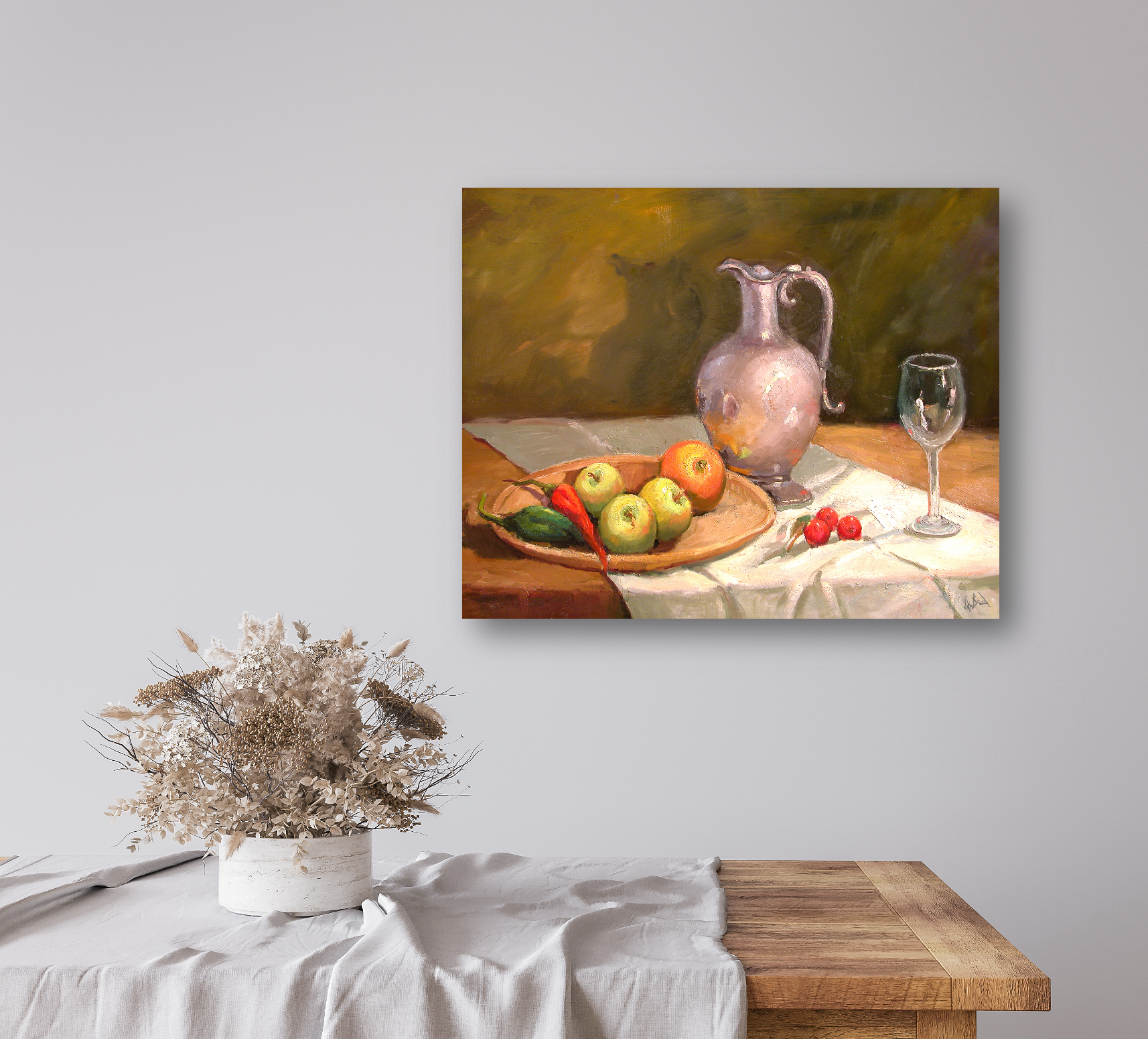 Apples on Table Artist Enhanced Canvas Print by John Beard Collection - product image 2 for Resin Society