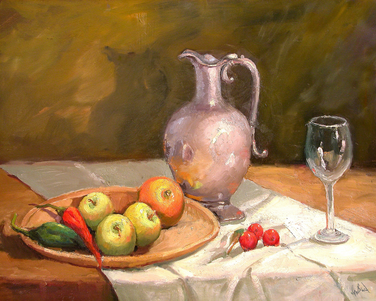 Apples on Table Artist Enhanced Canvas Print by John Beard Collection - main product image for Resin Society