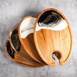 Set of four wine and appetizer trays made of acacia wood with resin details by Lynn & Liana Designs