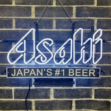 Japan's #1 Beer Asahi Real Neon Sign Light showing bright red and white neon tubes on a square backing