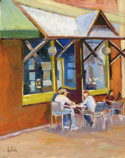 Athens Cafe Artist Enhanced Canvas Print by John Beard Collection - main product image for Resin Society