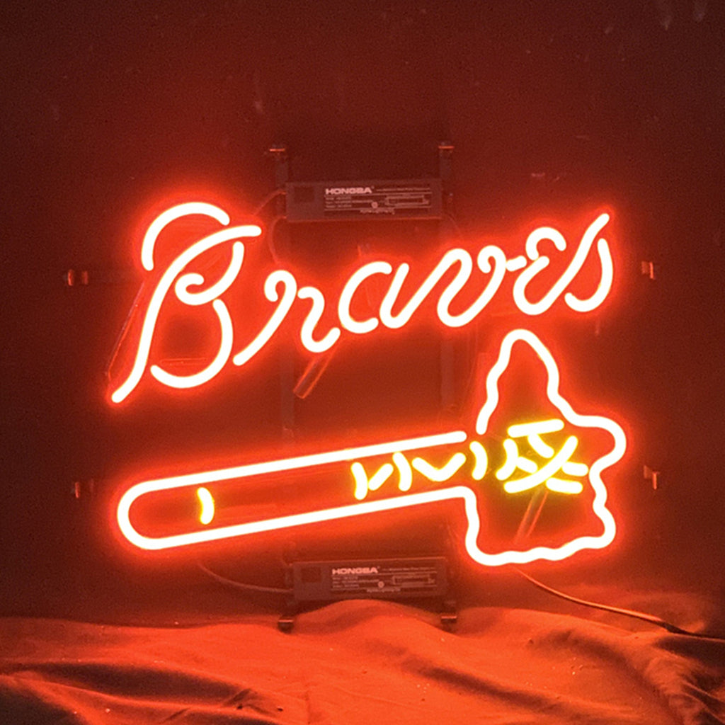 Atlanta Braves Baseball Logo Neon Sign Light glowing indoors