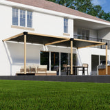 Side view of attached pergola kit with canopies