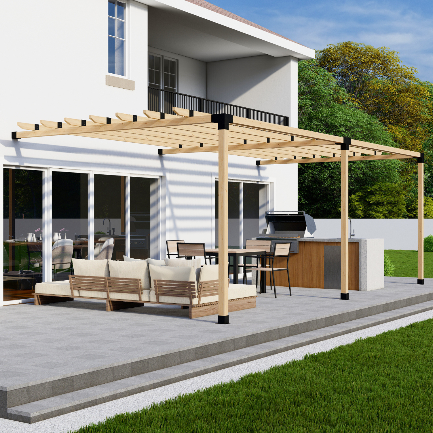 DIY Pergola Bracket Kit components laid out showing brackets and screws