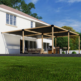 DIY Pergola Kit components and attached pergola with canopies