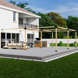 Metal pergola bracket kit parts laid out on a white background