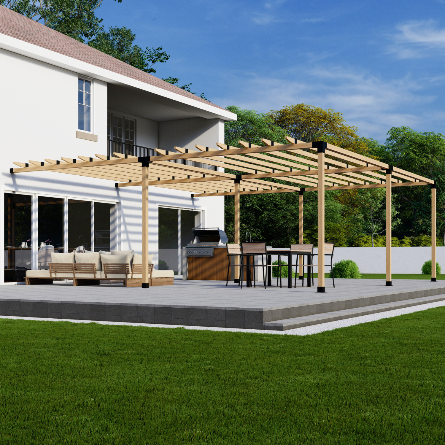 Zen Pergolas DIY Pergola Bracket Kit components including post base and rafter brackets