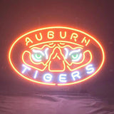 Auburn Tigers Sport Logo Neon Sign Light glowing on a metal grid backing