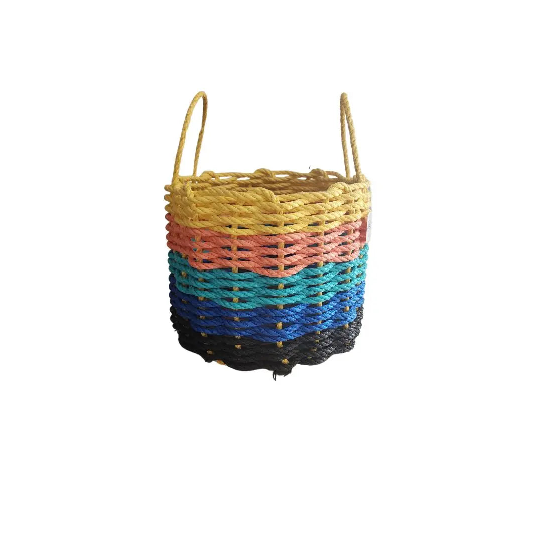 Handmade lobster rope storage basket in sunset colors by Little Salty Rope