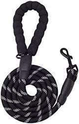 6 FT black nylon dog leash with padded handles and reflective strips