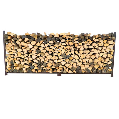 Woodhaven 10 ft Firewood Rack holding stacked firewood outdoors